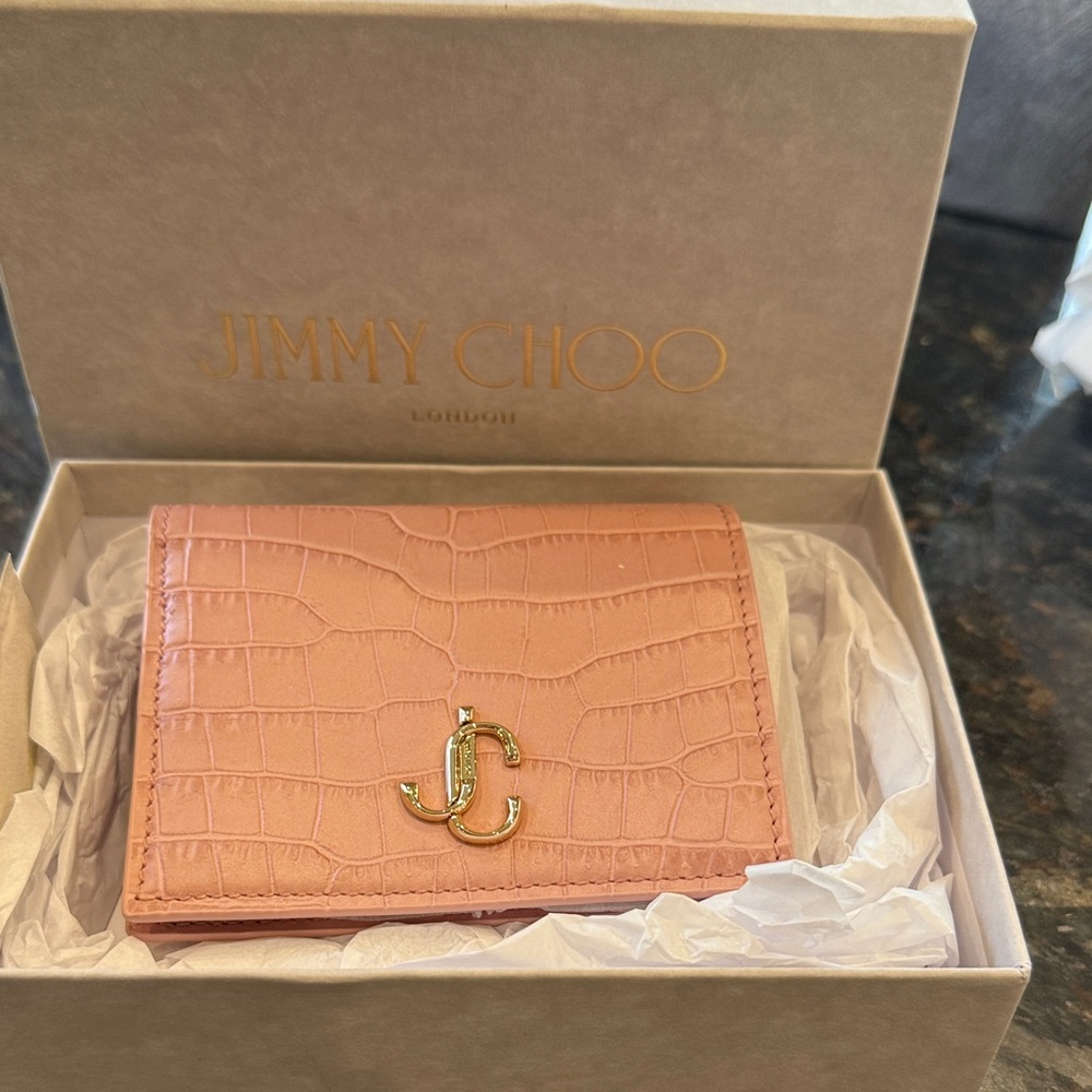 Jimmy Choo Blush Croc-Embossed Card Holder
